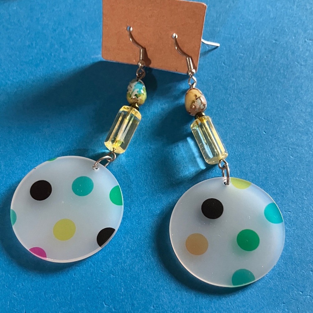 Handmade Colorful‎ Polka Dot Beaded Disc Dangle Earrings